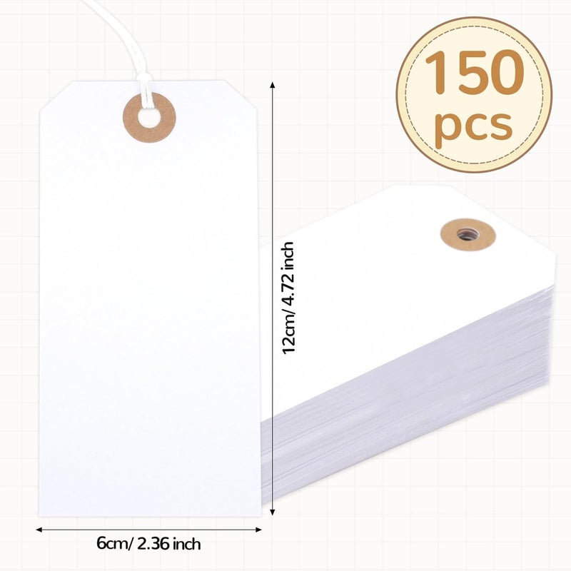 Nitelemn 150PCS Blank Shipping Tag, 4 3/4 x 2 3/8 inches Manila Label Tags with String Reinforced Hole Writable Large Marking Hang Tags with Wire (White) - Image 2